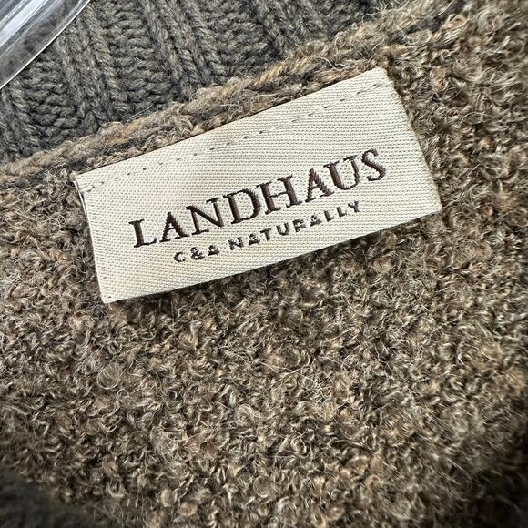 Landhaus Womens Wool Blend Sweater Size XL Brown Embellished 1/4 Zip Cozy - Picture 3 of 7